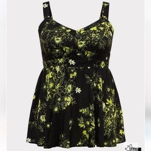 Torrid Black Floral Challis Peplum Cami with 2 strap length options